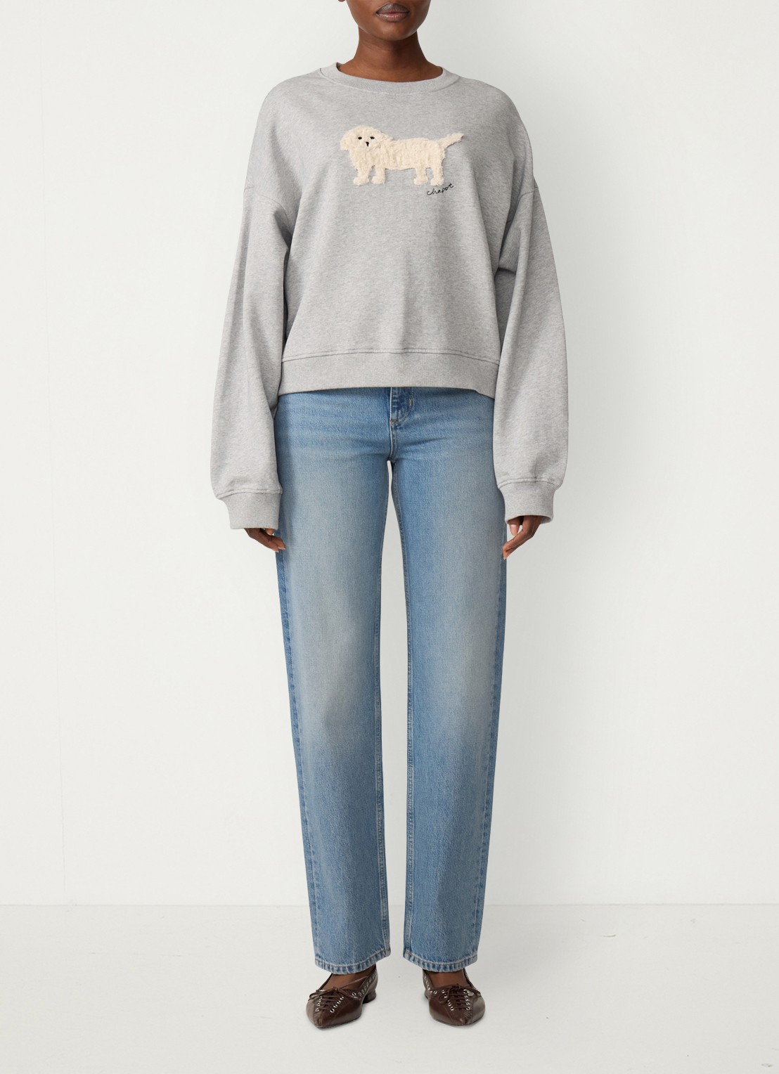 Fabienne Chapot Amy Puppy sweater met borduring - voorkant 2 grijs