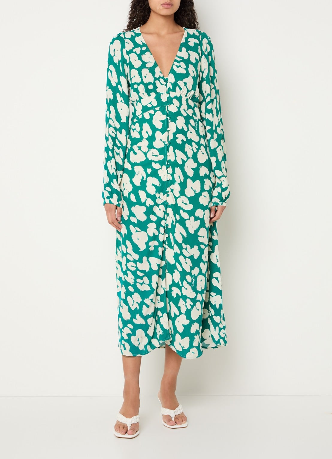 Fabienne Chapot Ana midi blousejurk met print - detail 4 groen