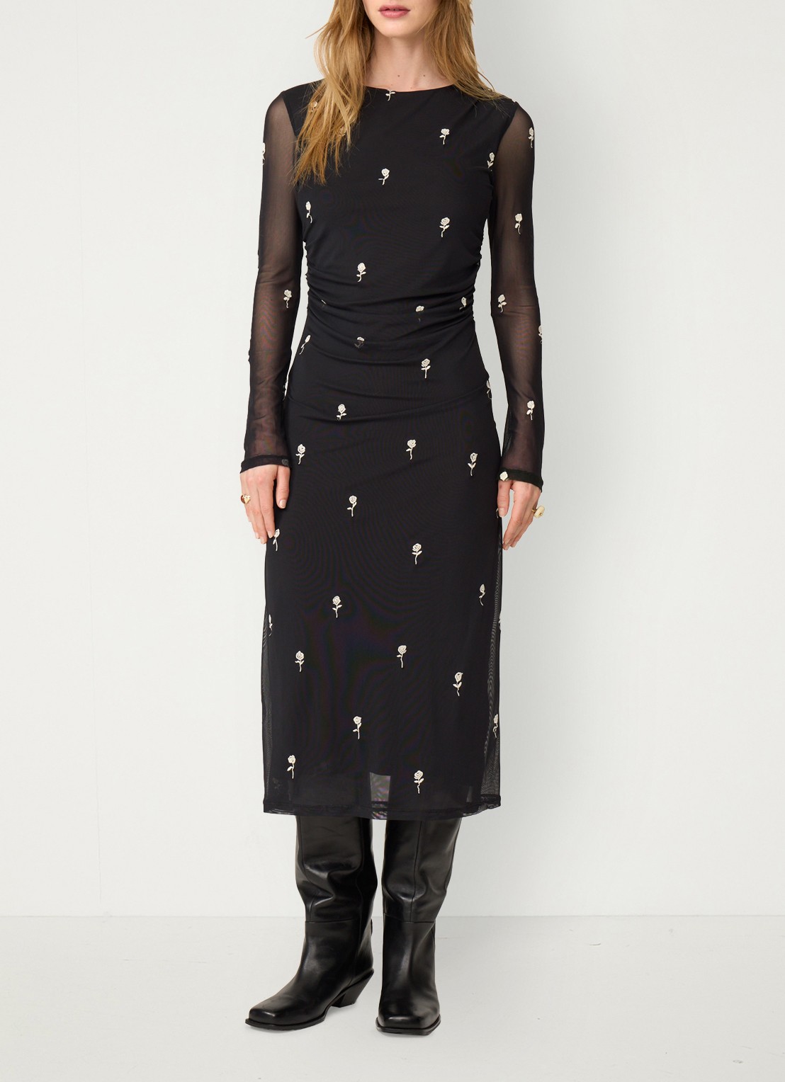 Fabienne Chapot Ashley midi jurk met borduring - voorkant 4 zwart
