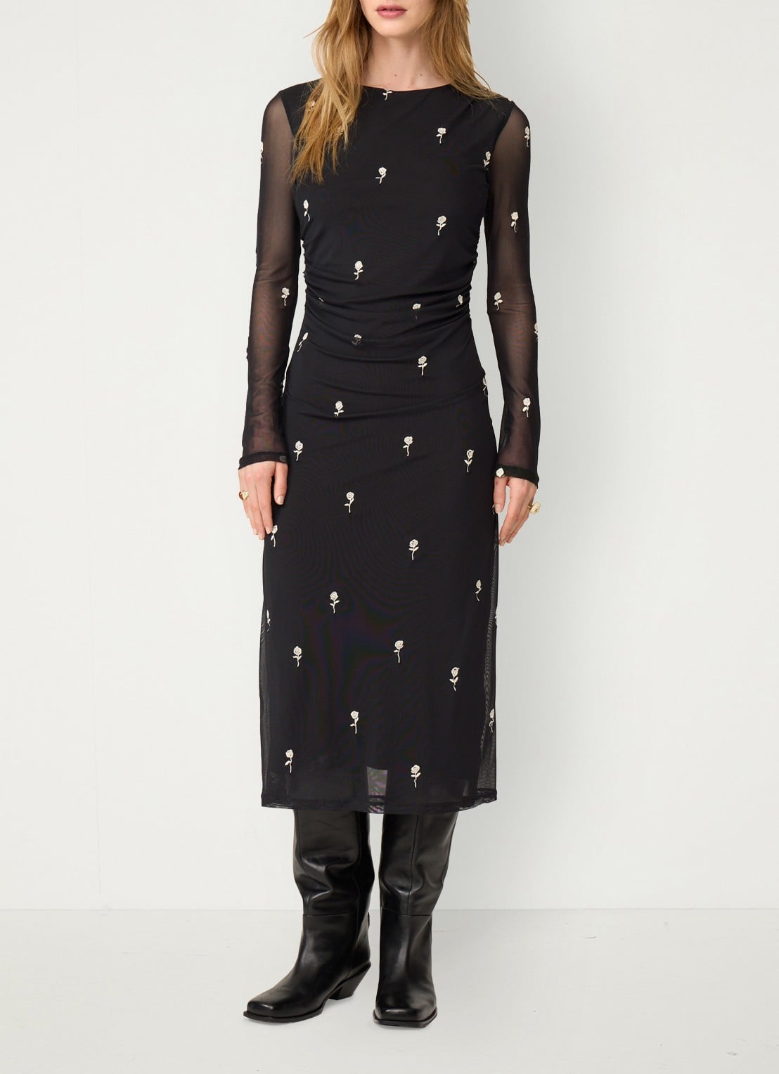 Fabienne Chapot Ashley midi jurk met borduring - voorkant 4 zwart