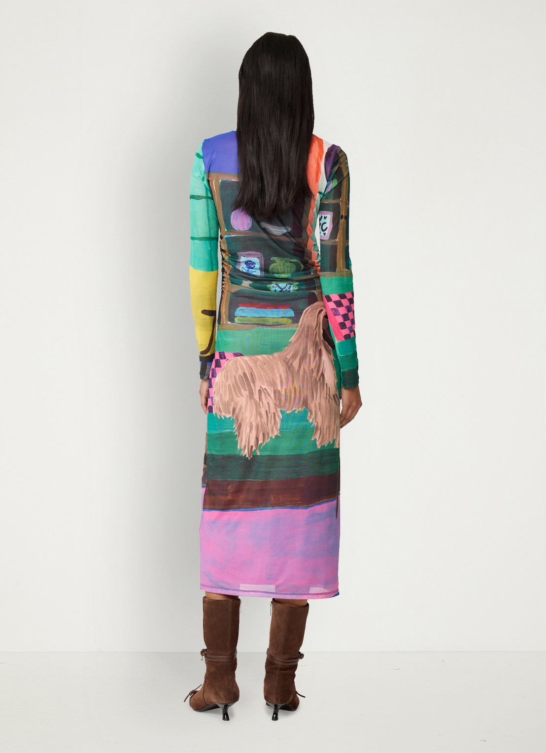 Fabienne Chapot Ashley midi jurk van mesh met print - achterkant groen