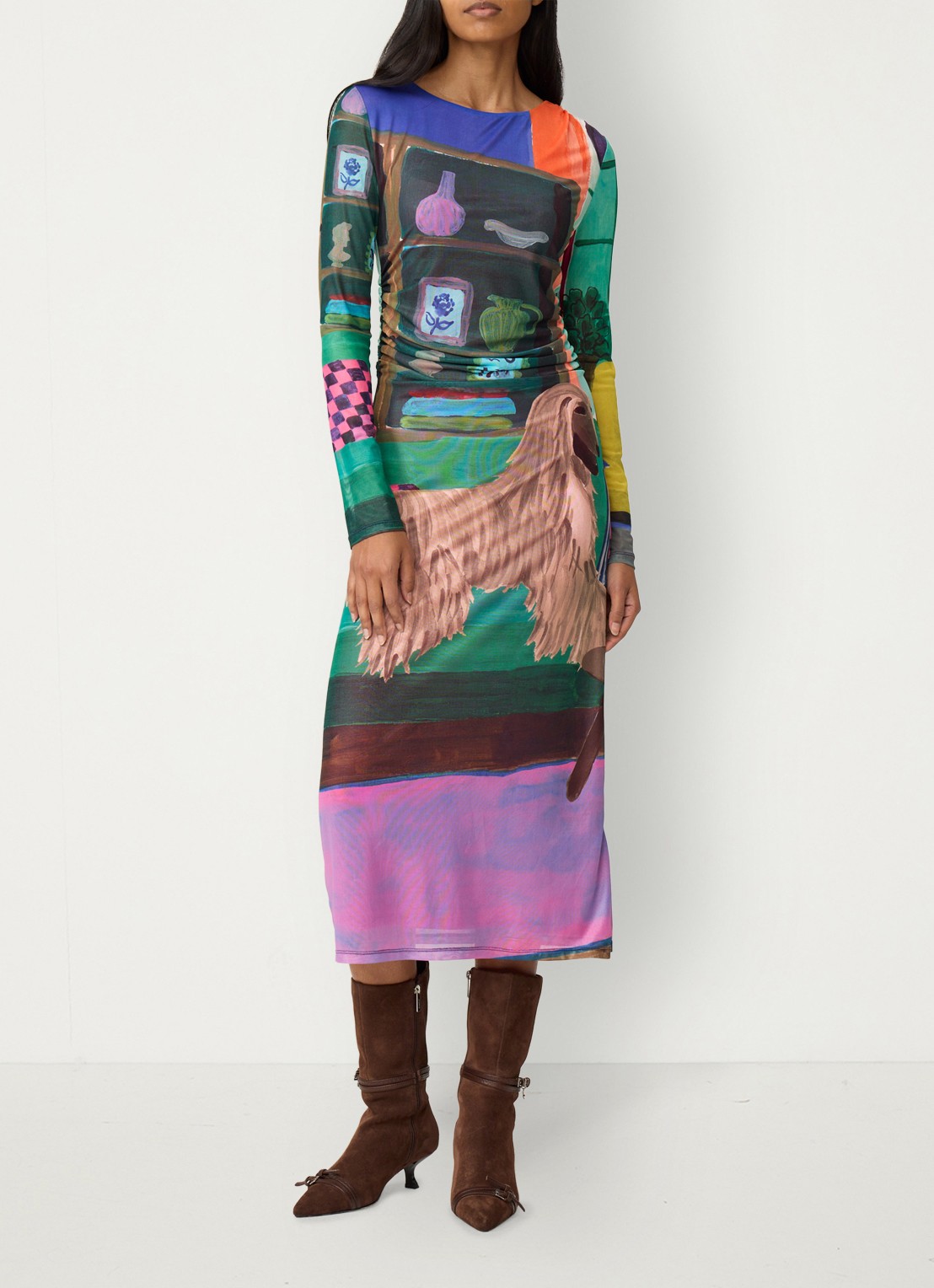 Fabienne Chapot Ashley midi jurk van mesh met print - voorkant 5 groen