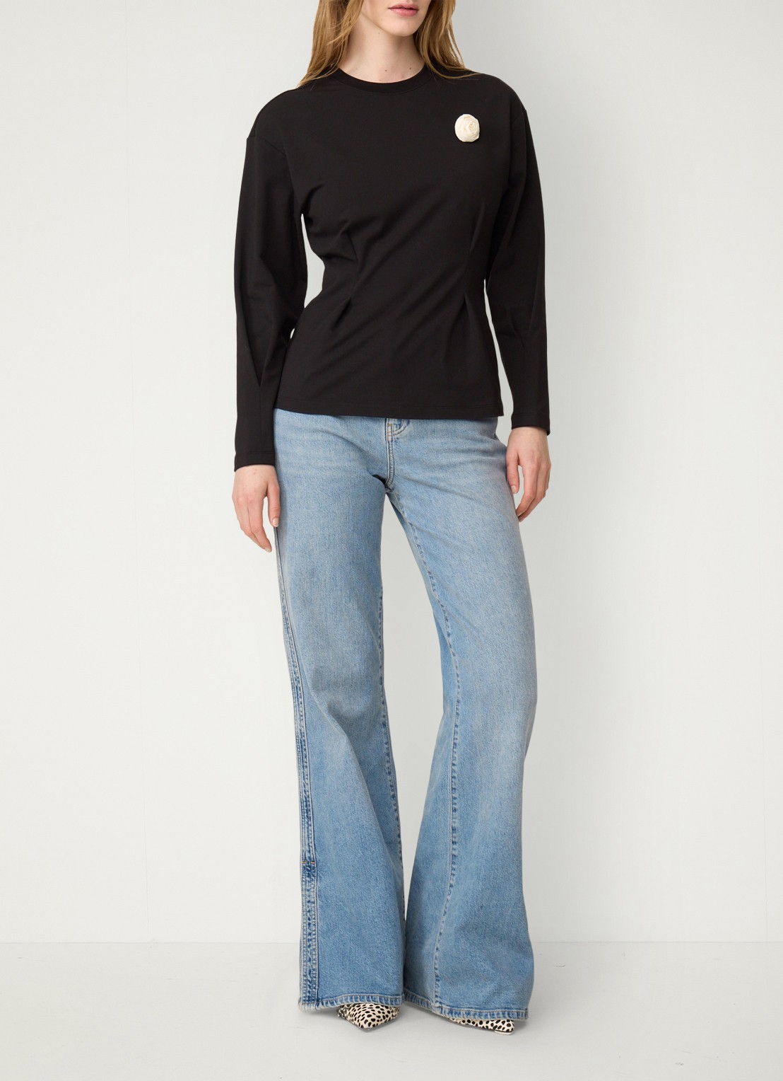 Fabienne Chapot Asta longsleeve met plooidetail - voorkant 5 zwart