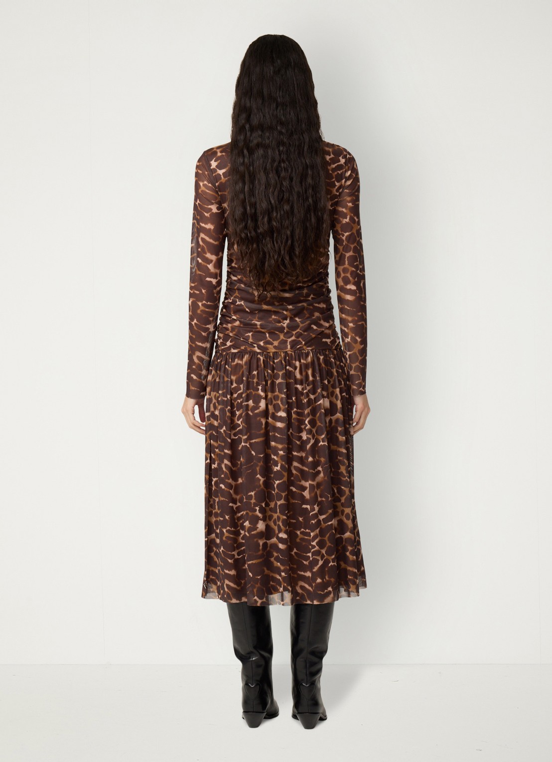 Fabienne Chapot Bello midi jurk met dierenprint en mesh - achterkant bruin