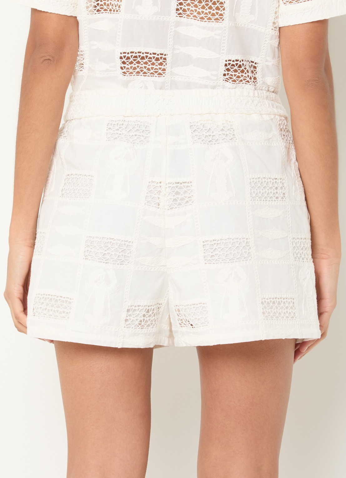Fabienne Chapot Ben high waist loose fit korte broek met borduring - achterkant 3 gebroken wit