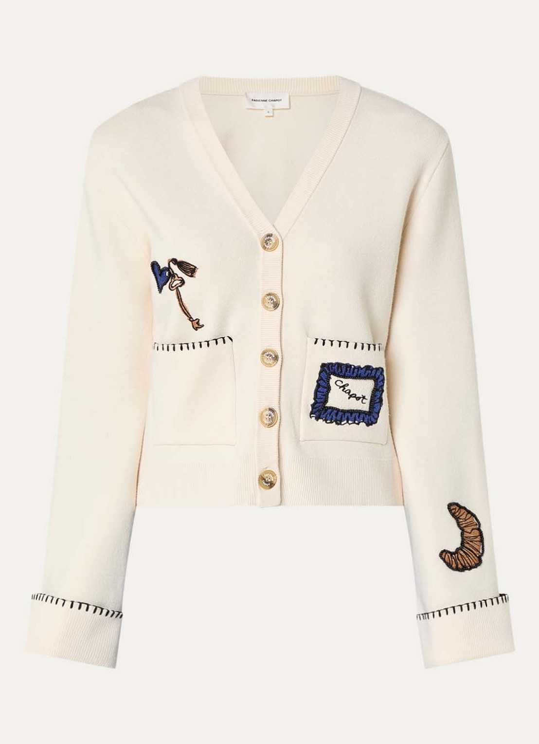 Fabienne Chapot Betty fijngebreid vest met logoborduring en strass - voorkant 3 gebroken wit