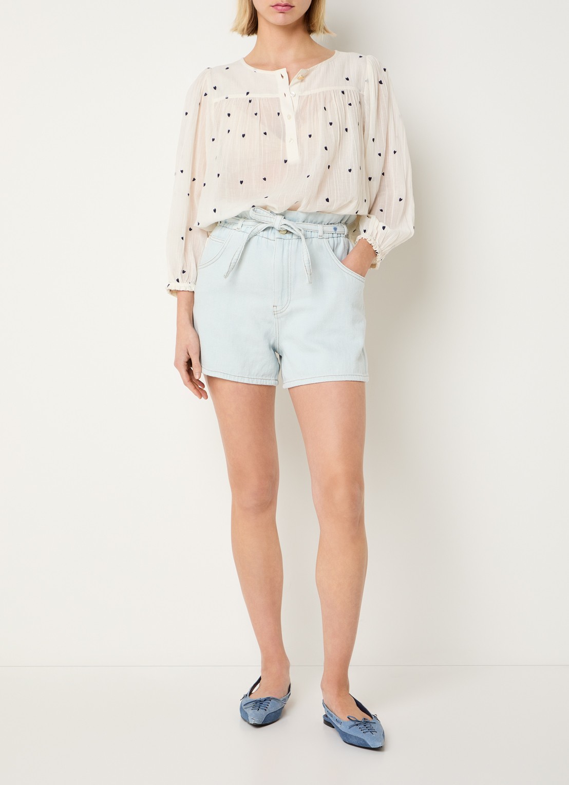 Fabienne Chapot Biggy high waist straight fit korte broek van denim - voorkant 3 indigo