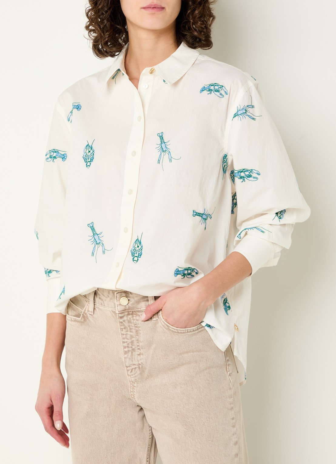 Fabienne Chapot Blouse met borduring  - detail 4 gebroken wit