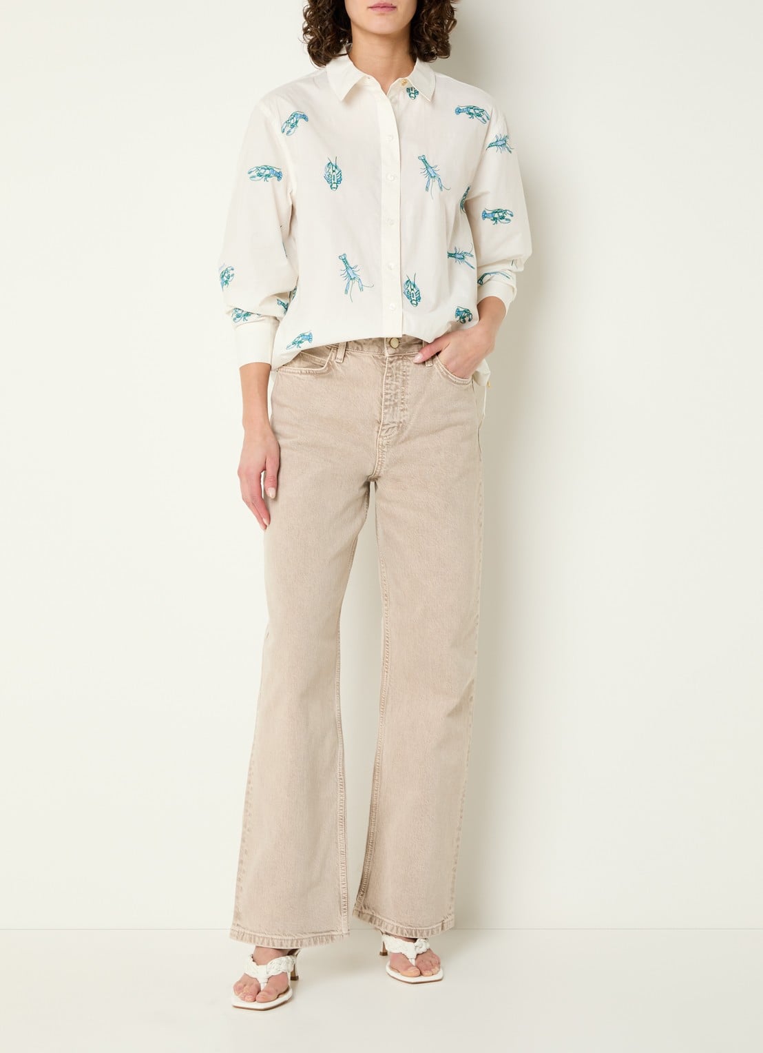 Fabienne Chapot Blouse met borduring  - voorkant 2 gebroken wit