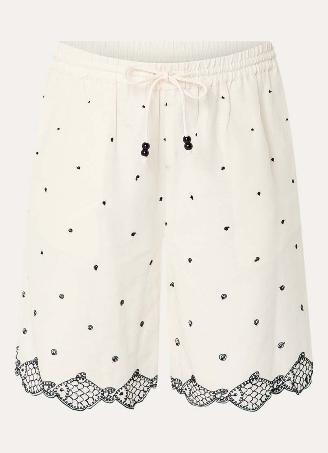 Fabienne Chapot Bohdi high waist wide fit korte broek met borduring - voorkant 2 gebroken wit