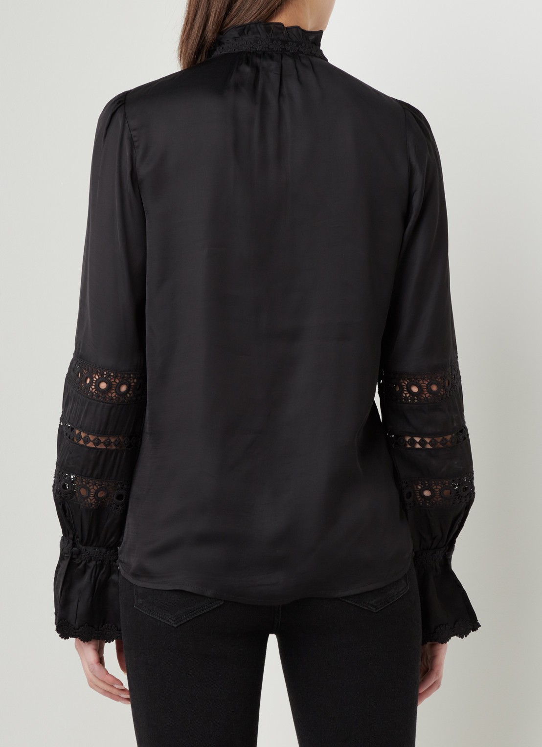 Fabienne Chapot Boho blouse met ruches en broderie - achterkant zwart