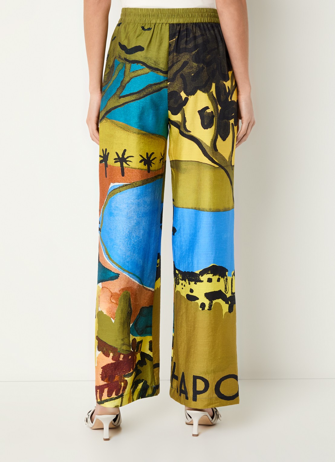 Fabienne Chapot Brent high waist loose fit pantalon in linnenblend met print - achterkant mosgroen