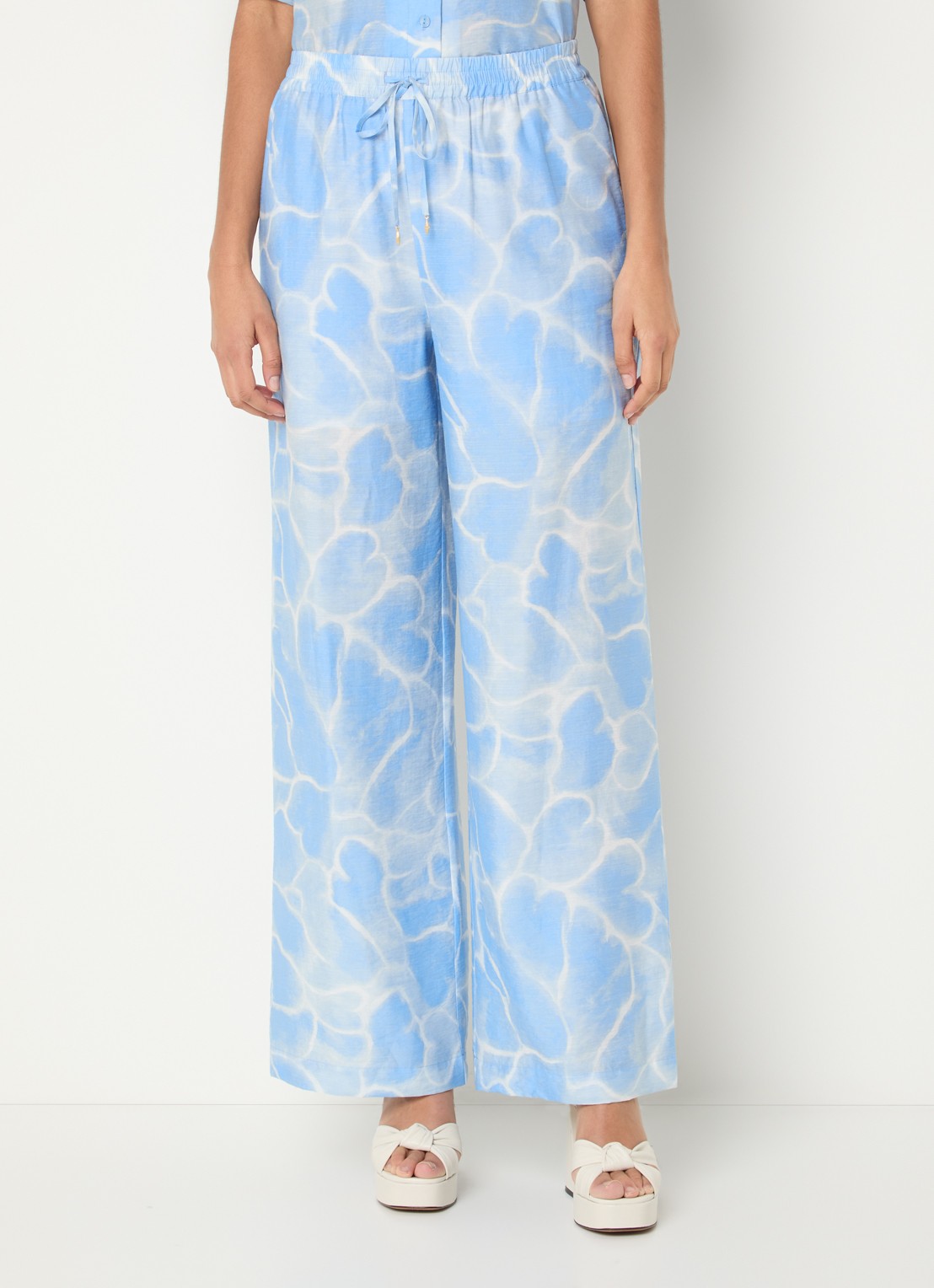 Fabienne Chapot Brent high waist wide fit pantalon met print - detail 2 lichtblauw