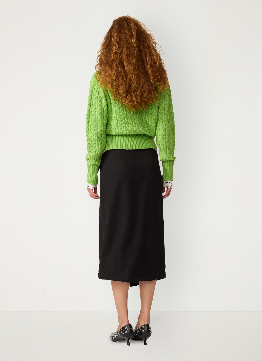 Fabienne Chapot Cable kabelgebreide pullover in wolblend  - achterkant 5 groen