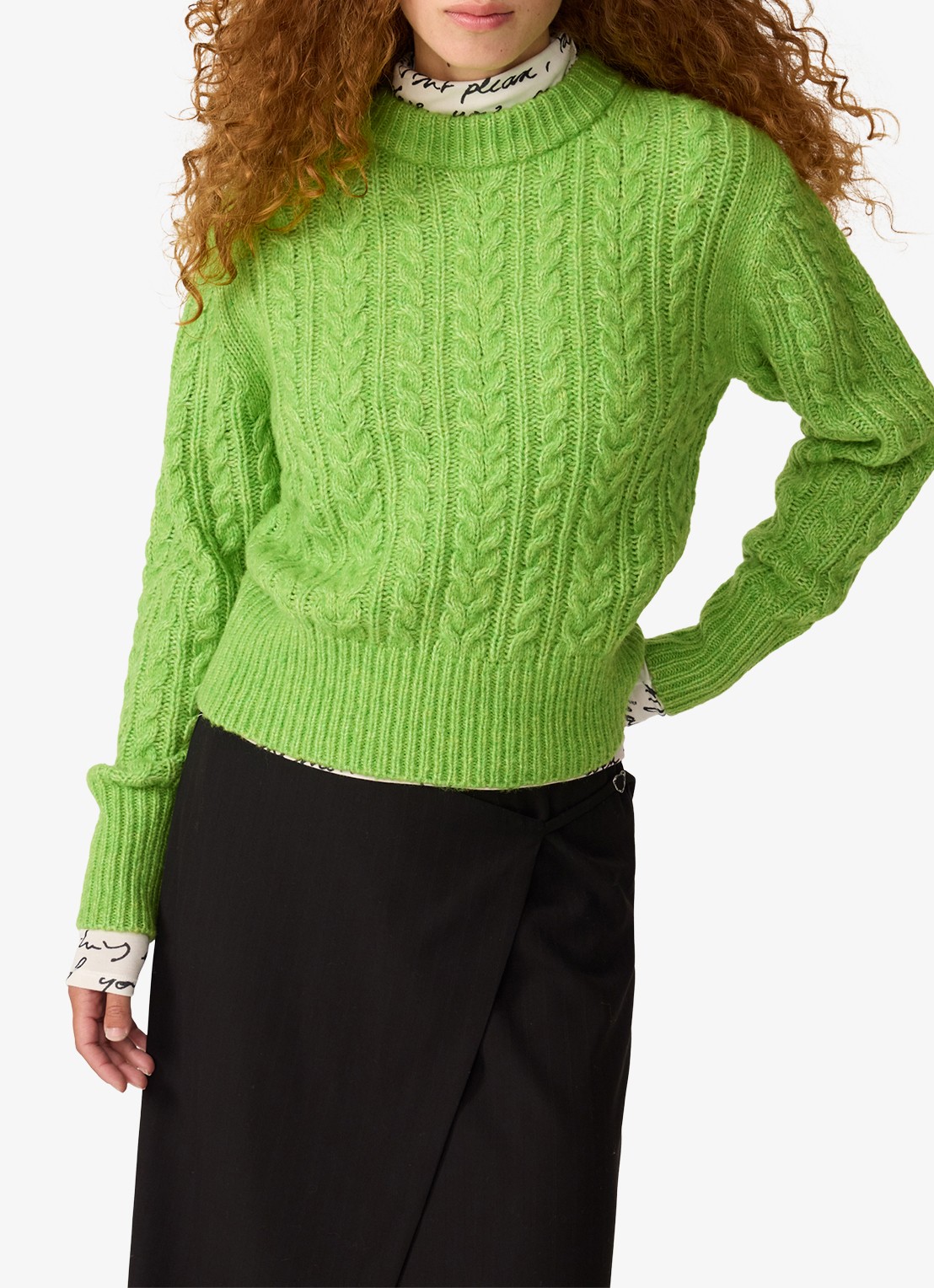 Fabienne Chapot Cable kabelgebreide pullover in wolblend  - detail 3 groen