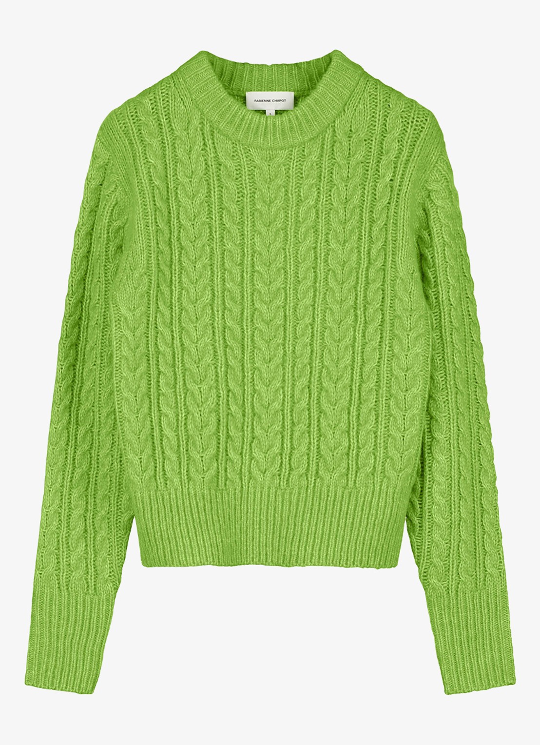Fabienne Chapot Cable kabelgebreide pullover in wolblend  - voorkant groen