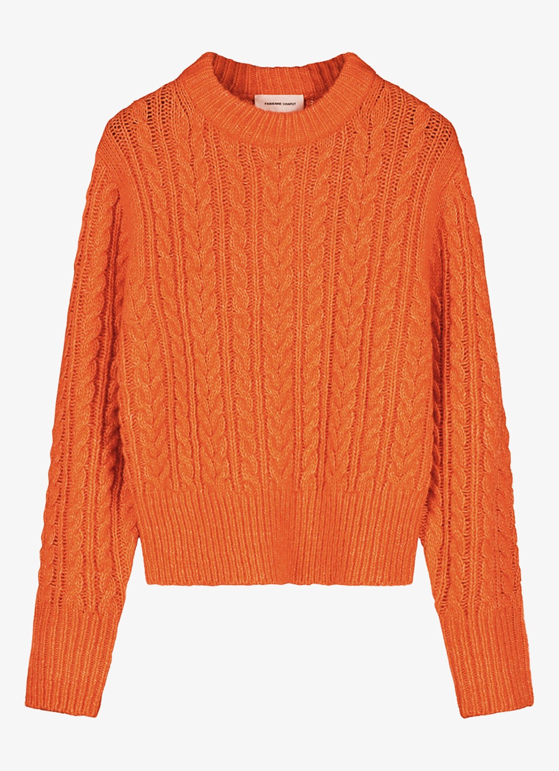 Fabienne Chapot Cable kabelgebreide pullover in wolblend - voorkant oranje