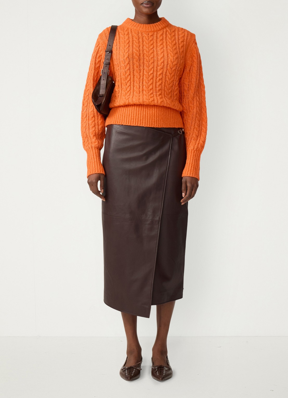Fabienne Chapot Cable kabelgebreide pullover in wolblend - voorkant 2 oranje