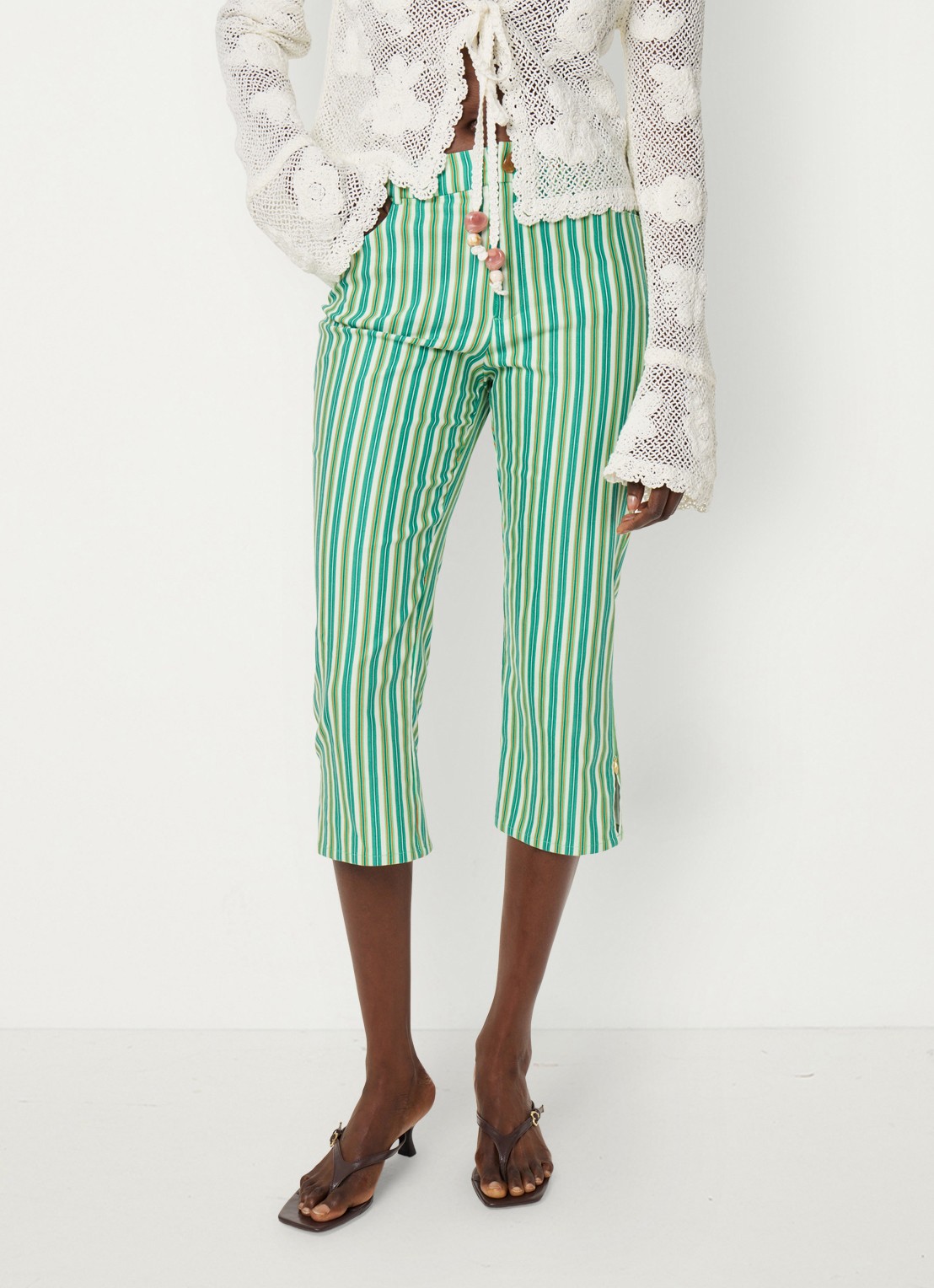 Fabienne Chapot Camilio high waist flared fit broek in linnenblend - detail 2 donkergroen