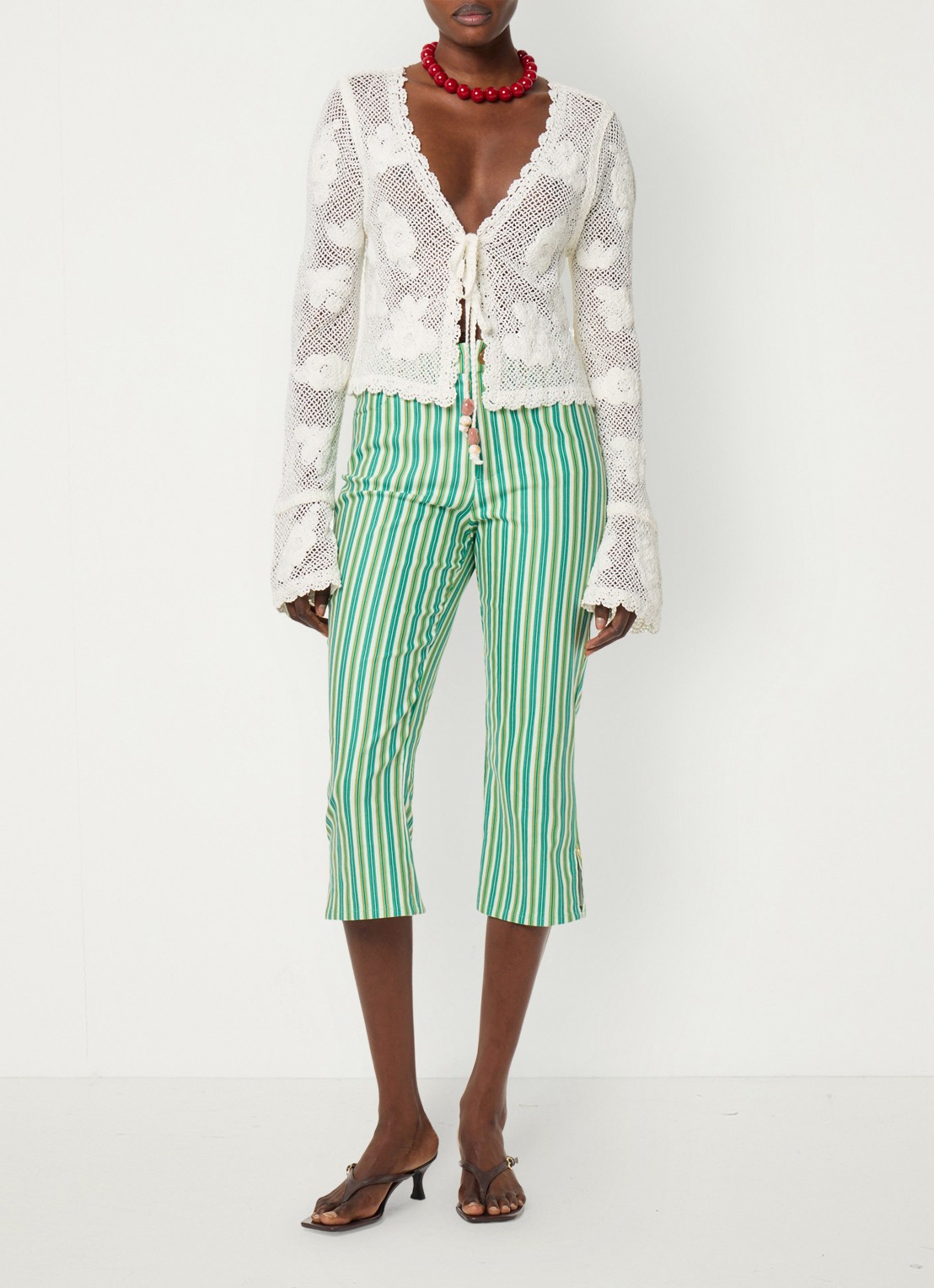 Fabienne Chapot Camilio high waist flared fit broek in linnenblend - voorkant 5 donkergroen