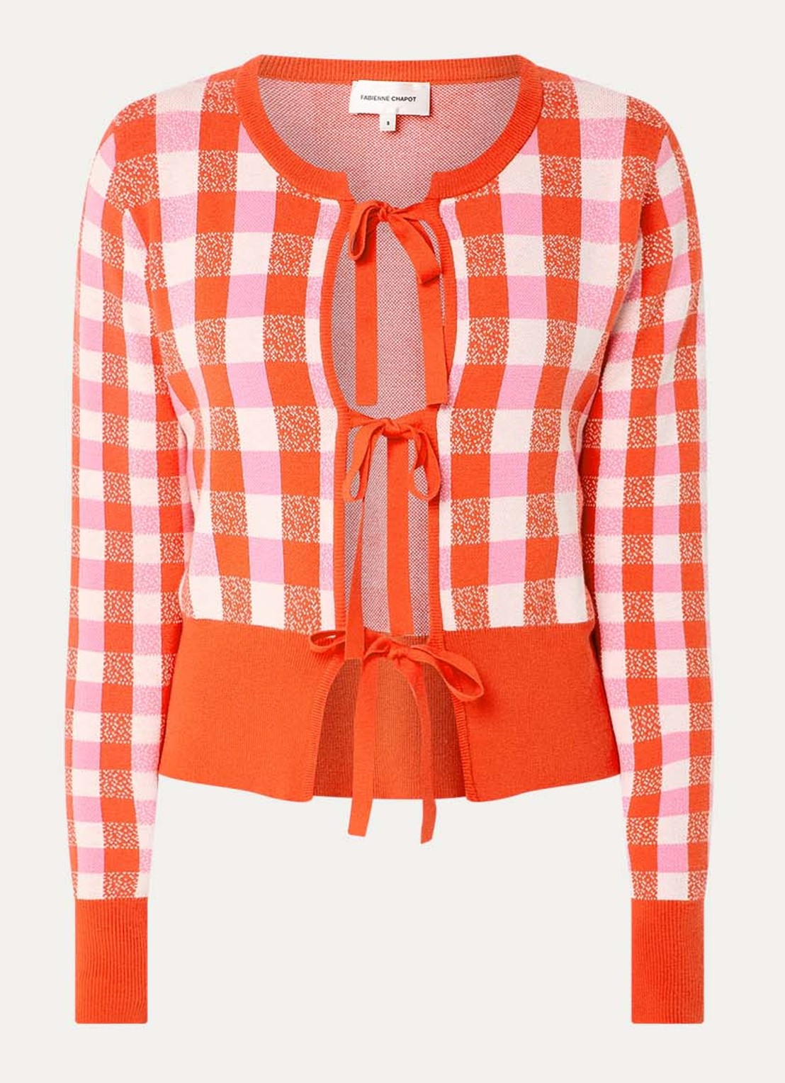 Fabienne Chapot Camille fijngebreid vest met ingebreid patroon en gestrikt detail - voorkant rood