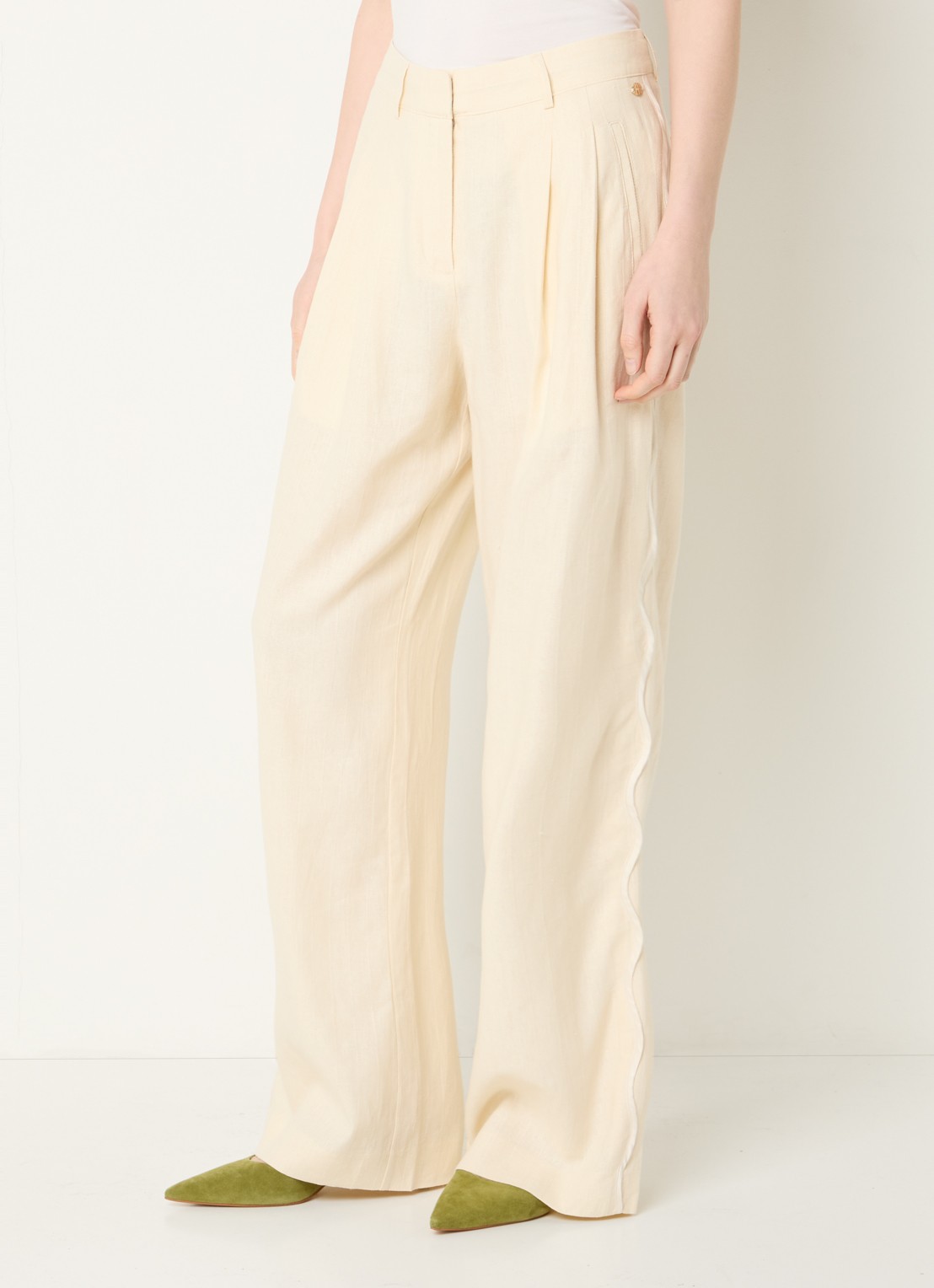 Fabienne Chapot Carlie high waist loose fit pantalon in linnenblend - detail 4 creme