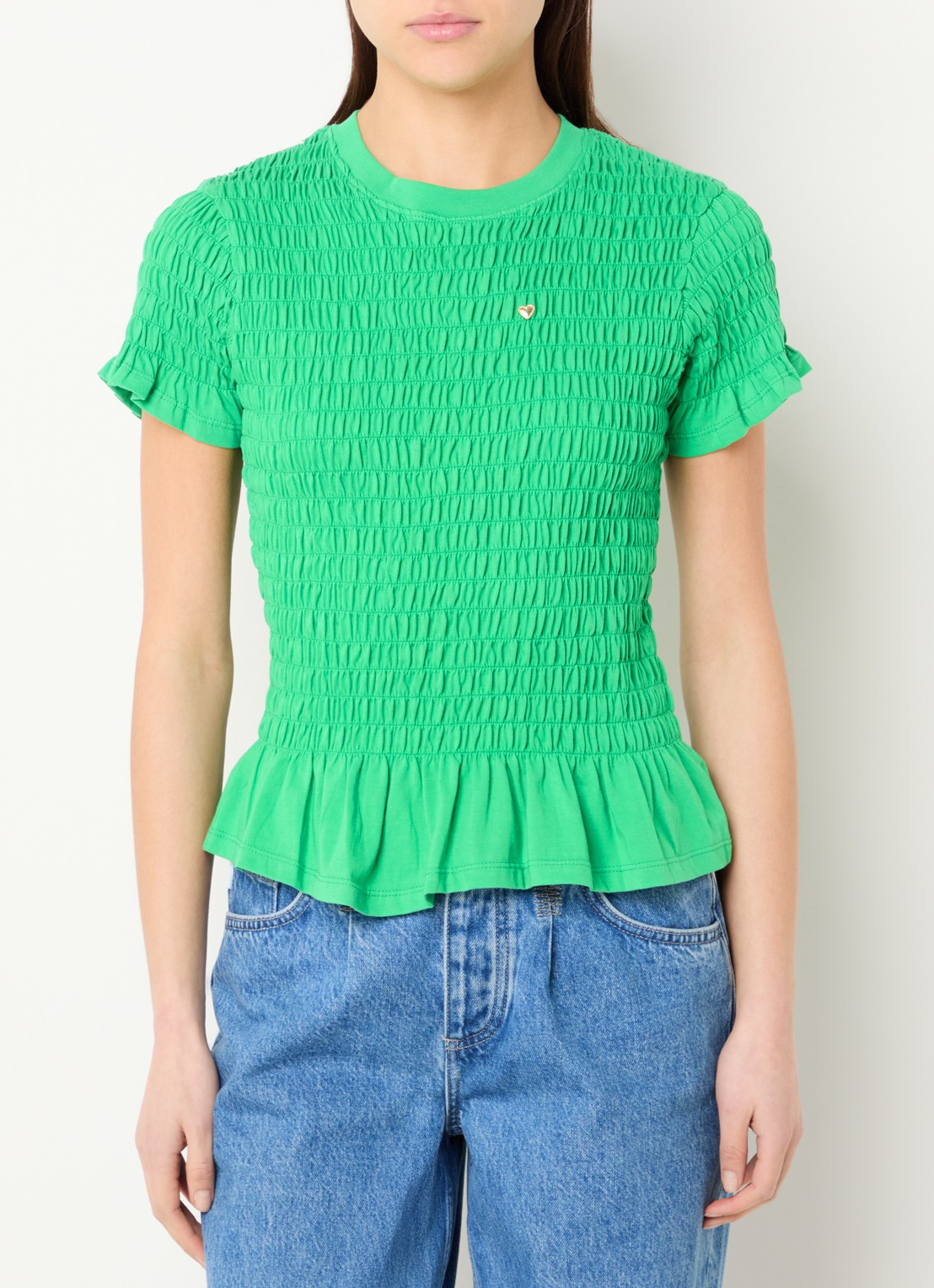 Fabienne Chapot Carmen T-shirt met smockwerk - detail groen