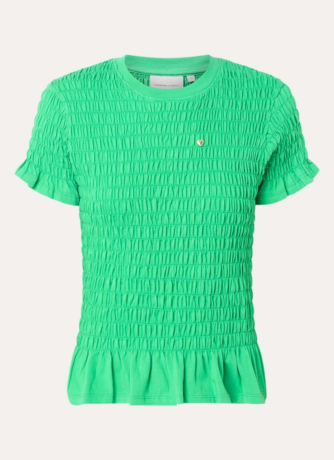 Fabienne Chapot Carmen T-shirt met smockwerk - voorkant 2 groen