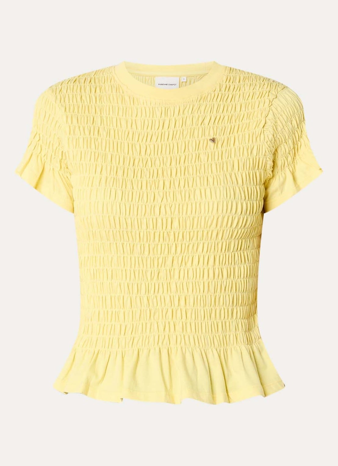 Fabienne Chapot Carmen T-shirt met smockwerk - voorkant 3 geel