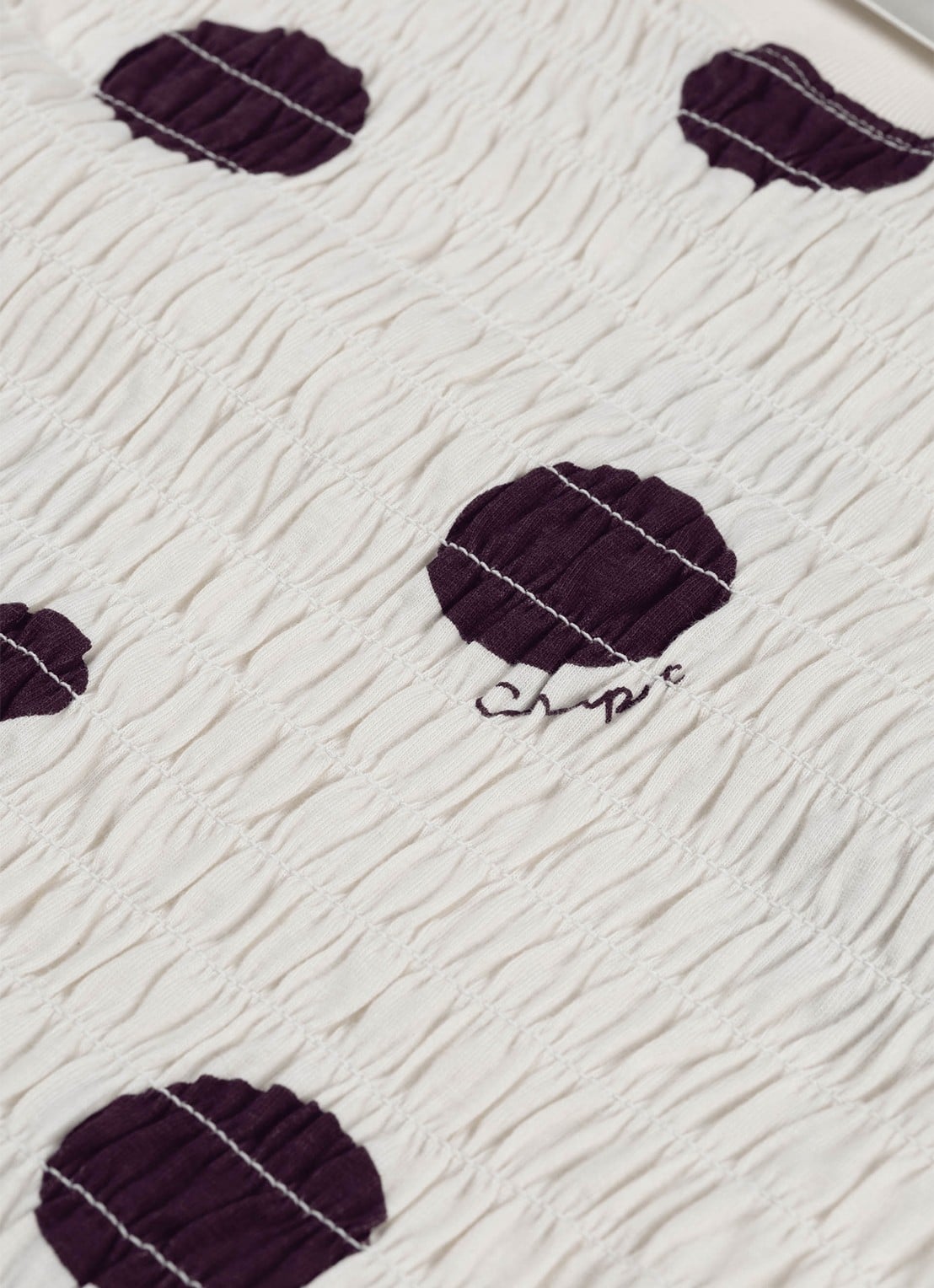 Fabienne Chapot Carmen T-shirt met stippenprint en smockwerk - detail 4 gebroken wit