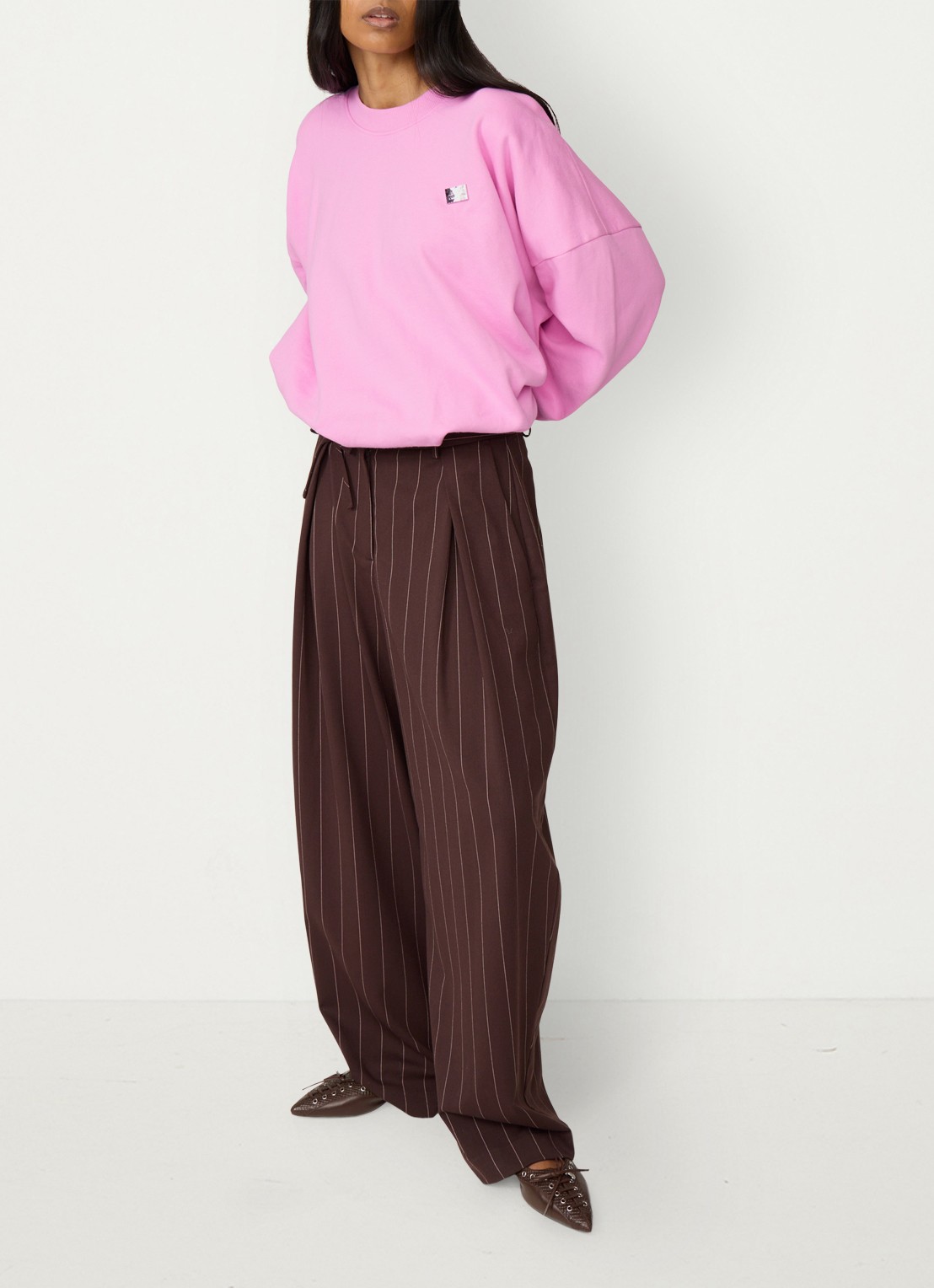 Fabienne Chapot Charlot high waist balloon fit pantalon met streepprint - voorkant 5 bruin