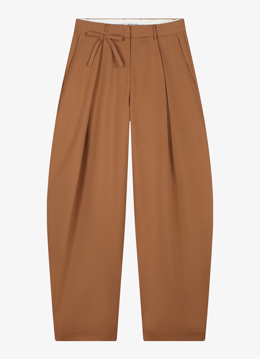 Fabienne Chapot Charlot high waist wide leg pantalon met strikdetail - voorkant 4 camel