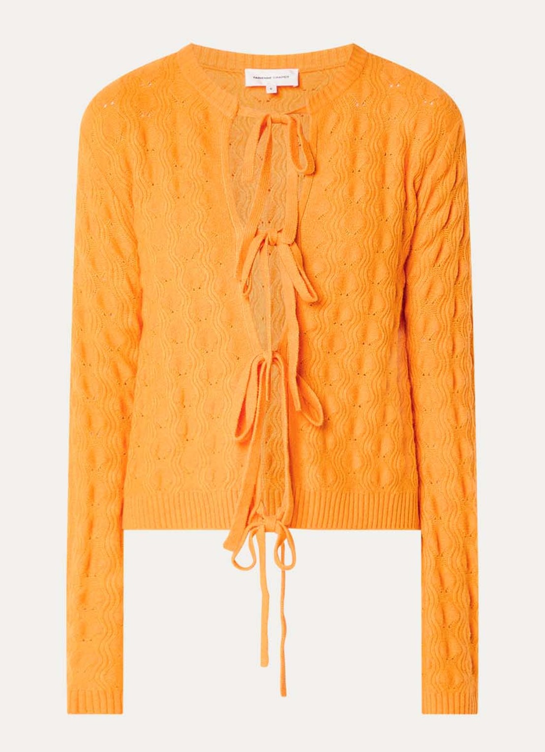 Fabienne Chapot Chelsea fijngebreid vest in wolblend met opengewerkt dessin - voorkant 3 oranje
