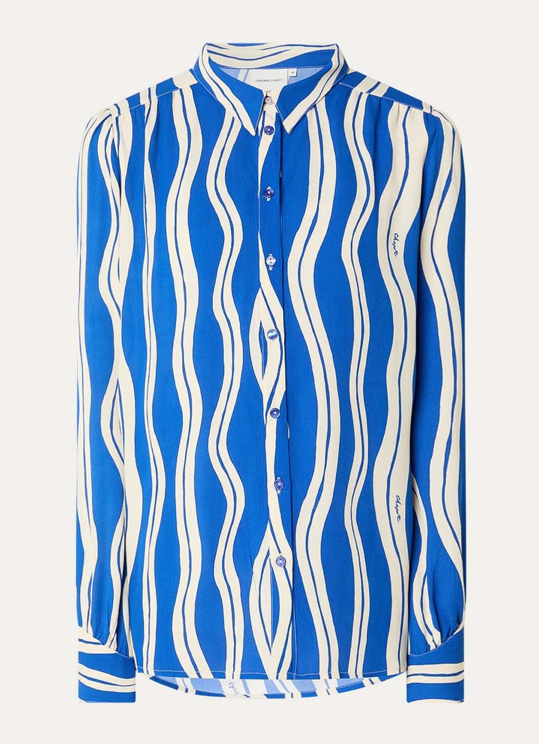 Fabienne Chapot Coco blouse met streepprint - voorkant 2 kobaltblauw