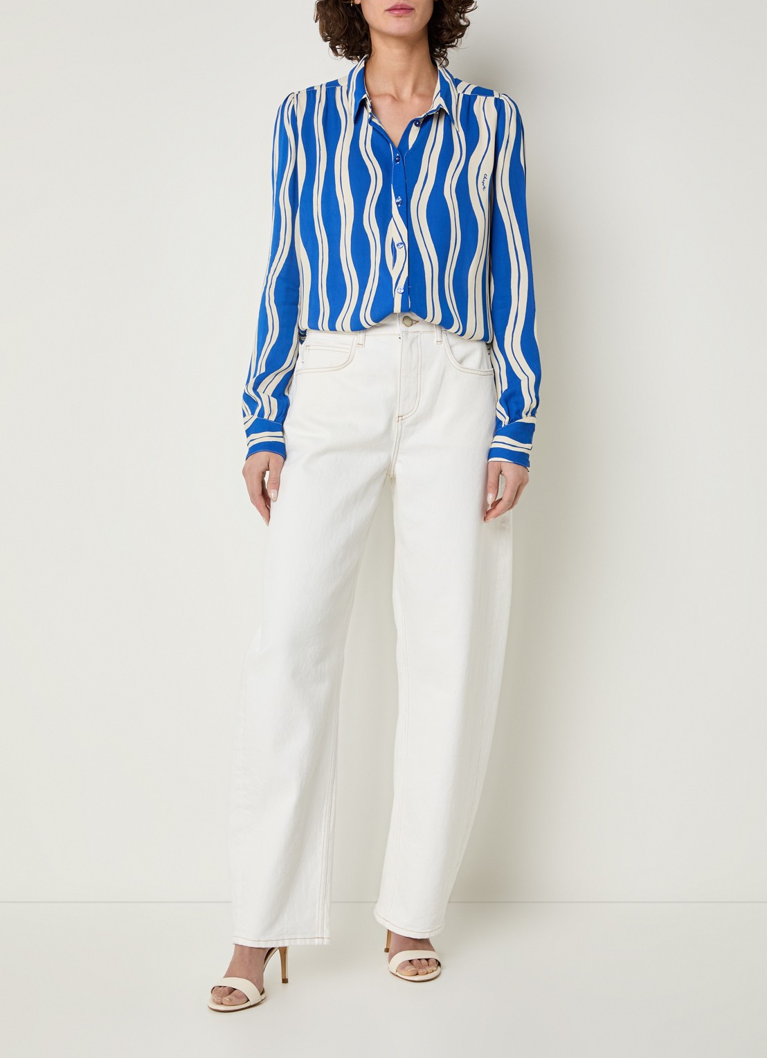 Fabienne Chapot Coco blouse met streepprint - voorkant 3 kobaltblauw