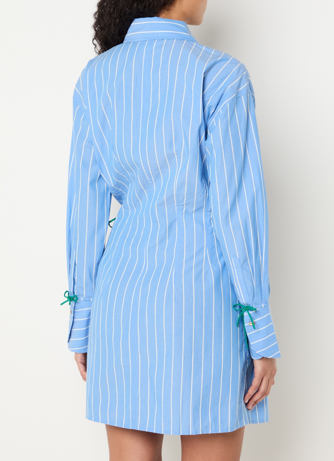 Fabienne Chapot Colette mini blousejurk met streepprint en gestrikt detail - achterkant blauw