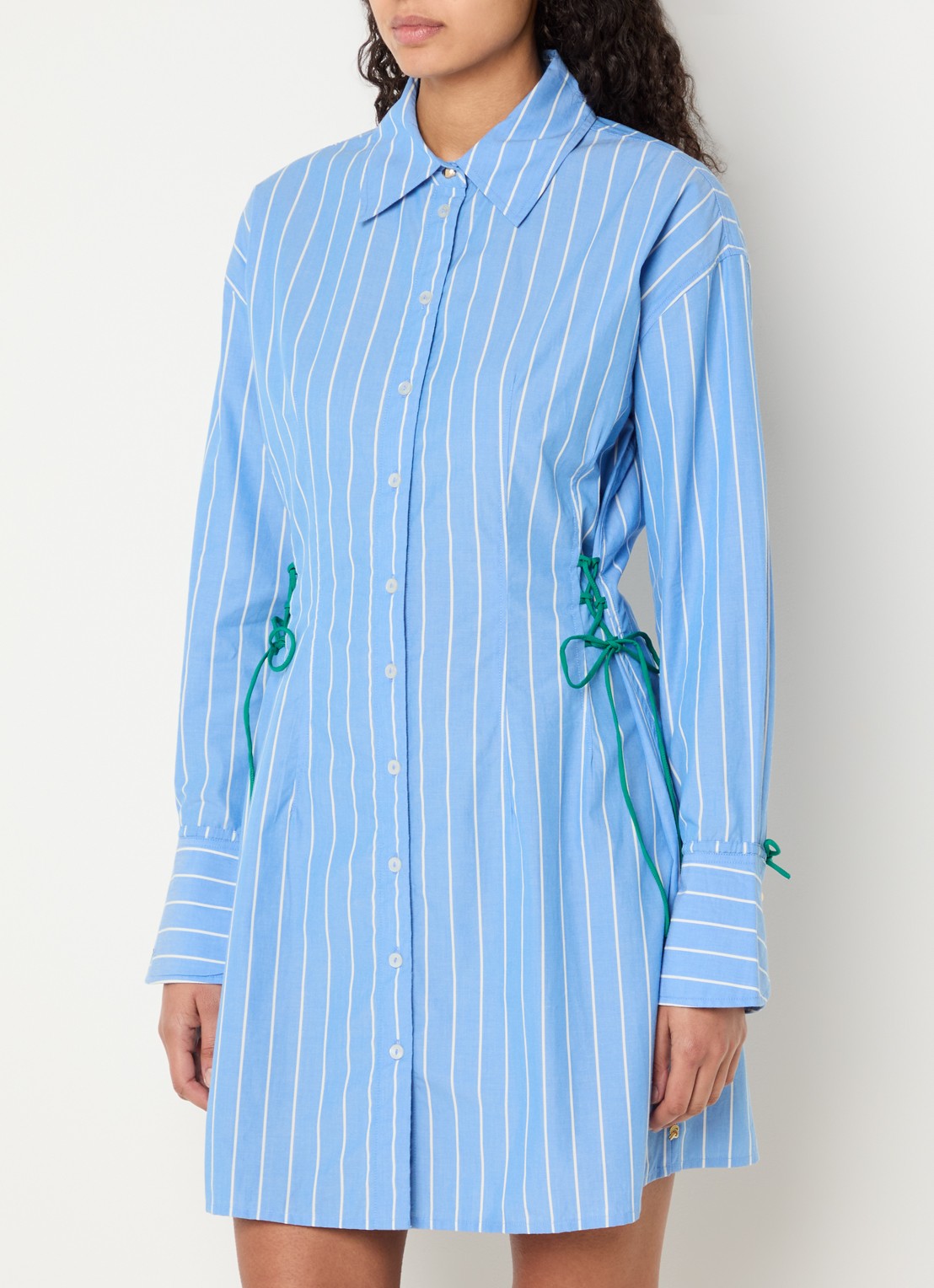 Fabienne Chapot Colette mini blousejurk met streepprint en gestrikt detail - detail 4 blauw