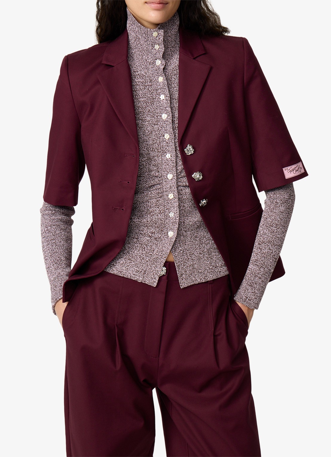 Fabienne Chapot Colombine blazer met strikdetail - detail bordeauxrood