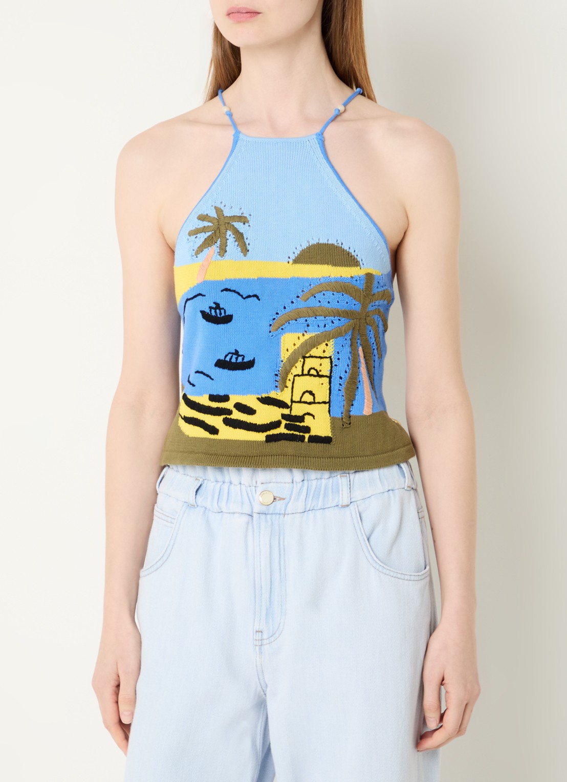 Fabienne Chapot Crop top met ingebreid patroon - detail 2 blauw