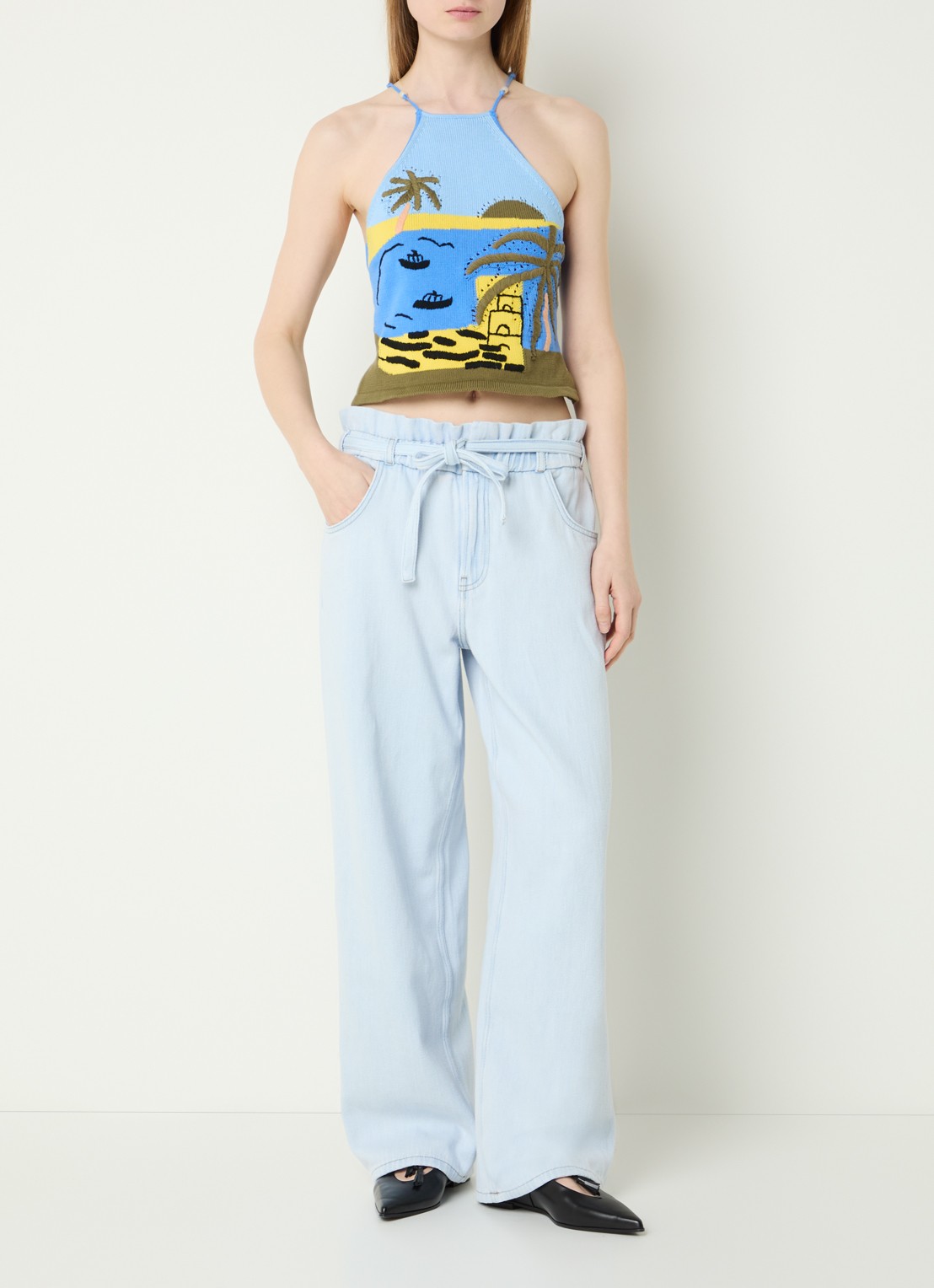 Fabienne Chapot Crop top met ingebreid patroon - voorkant 4 blauw