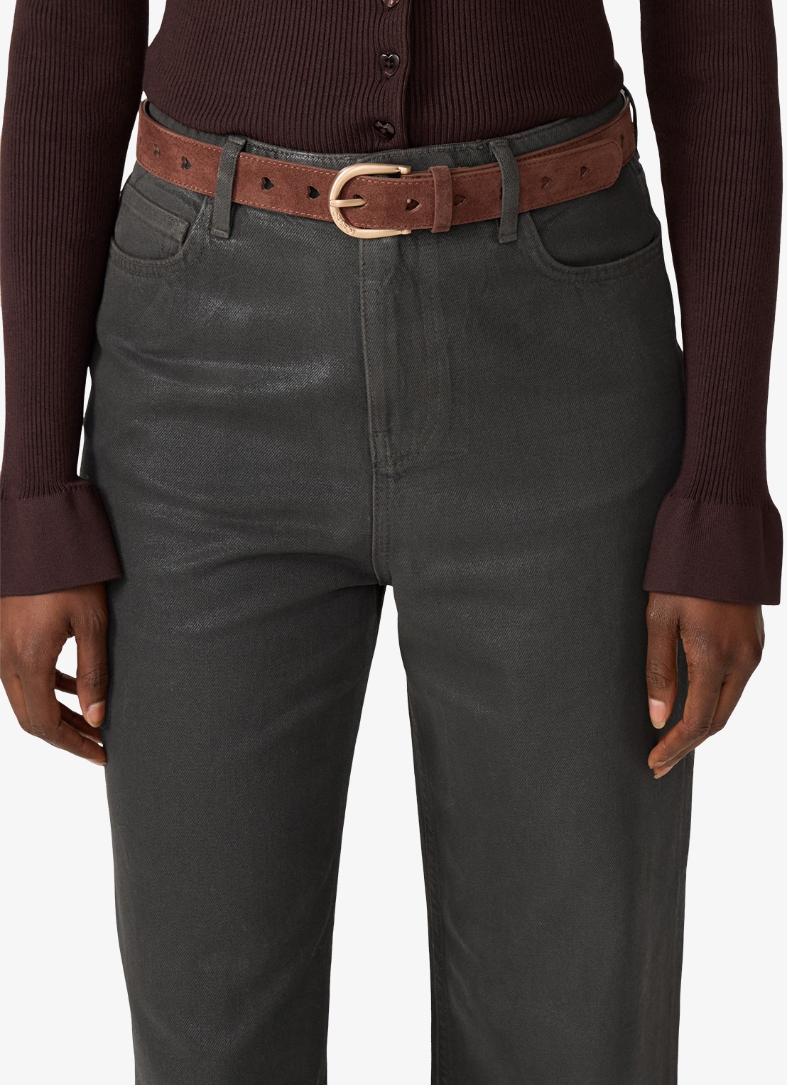 Fabienne Chapot Cut It Out Heart riem van leer - voorkant 2 chocoladebruin