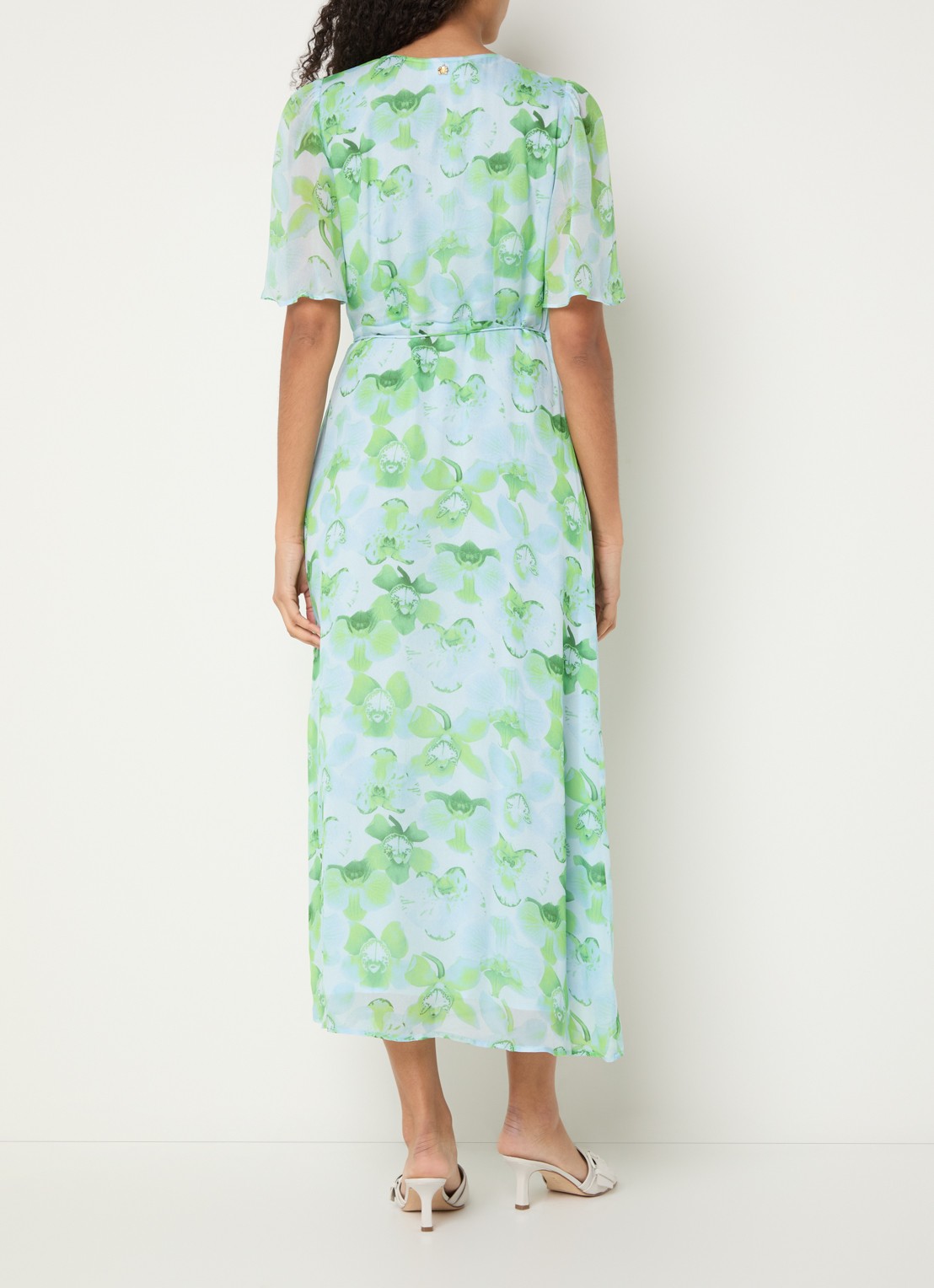 Fabienne Chapot Denise midi tuniekjurk met bloemprint en strikceintuur - achterkant 4 groen