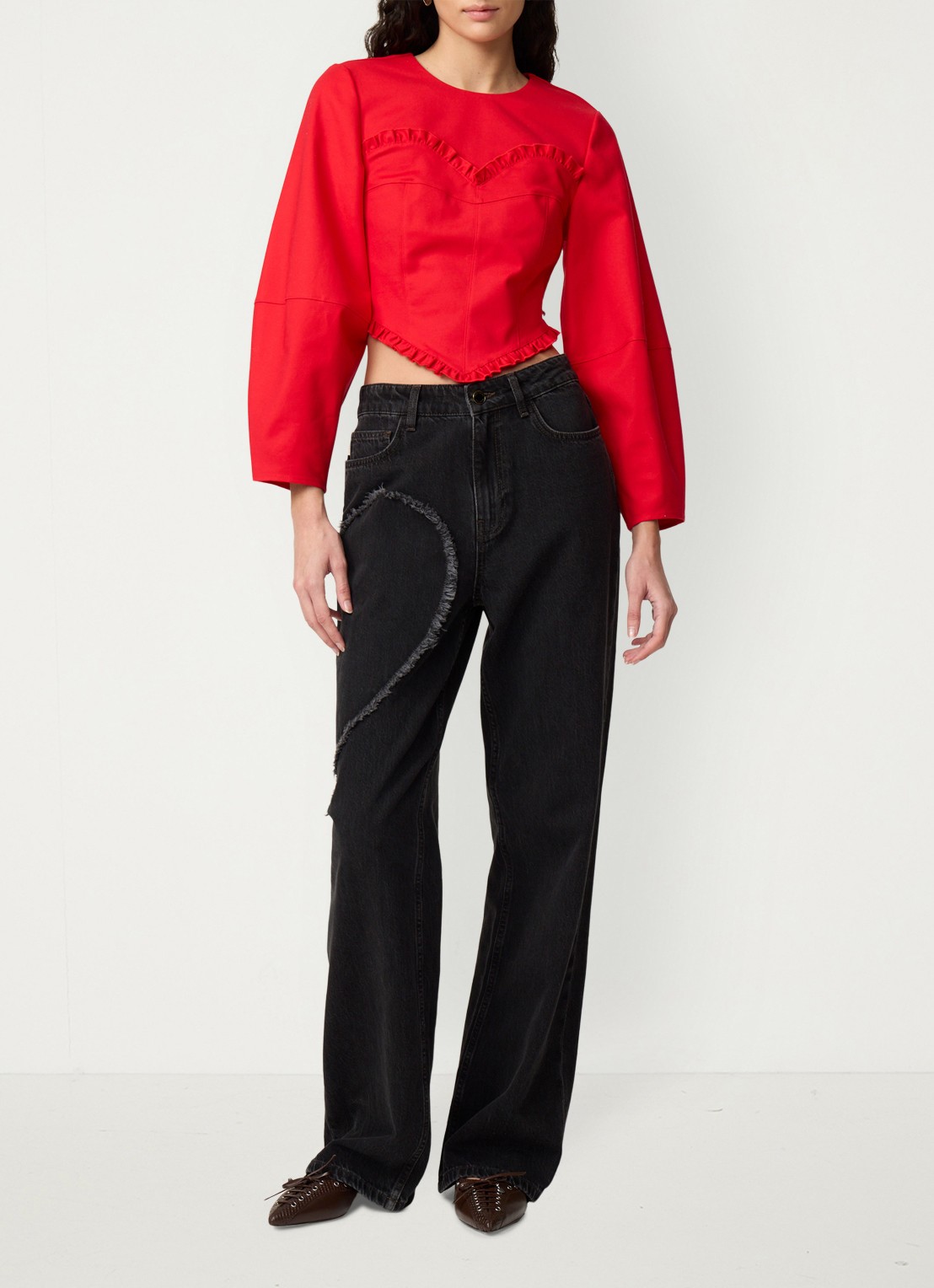Fabienne Chapot Elin crop top met volant - voorkant 5 steenrood