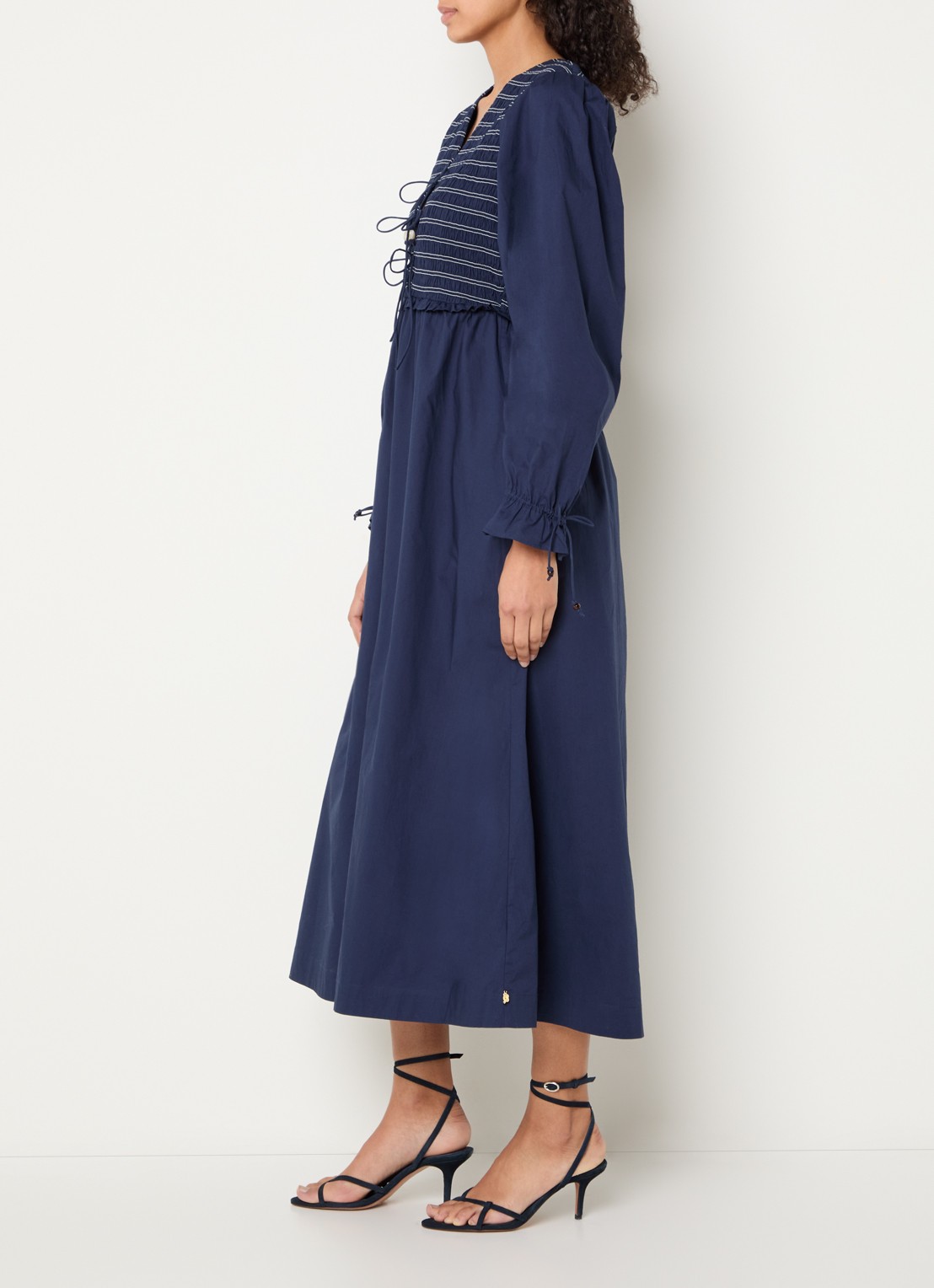 Fabienne Chapot Elouise midi tuniekjurk met V-hals - voorkant 4 donkerblauw