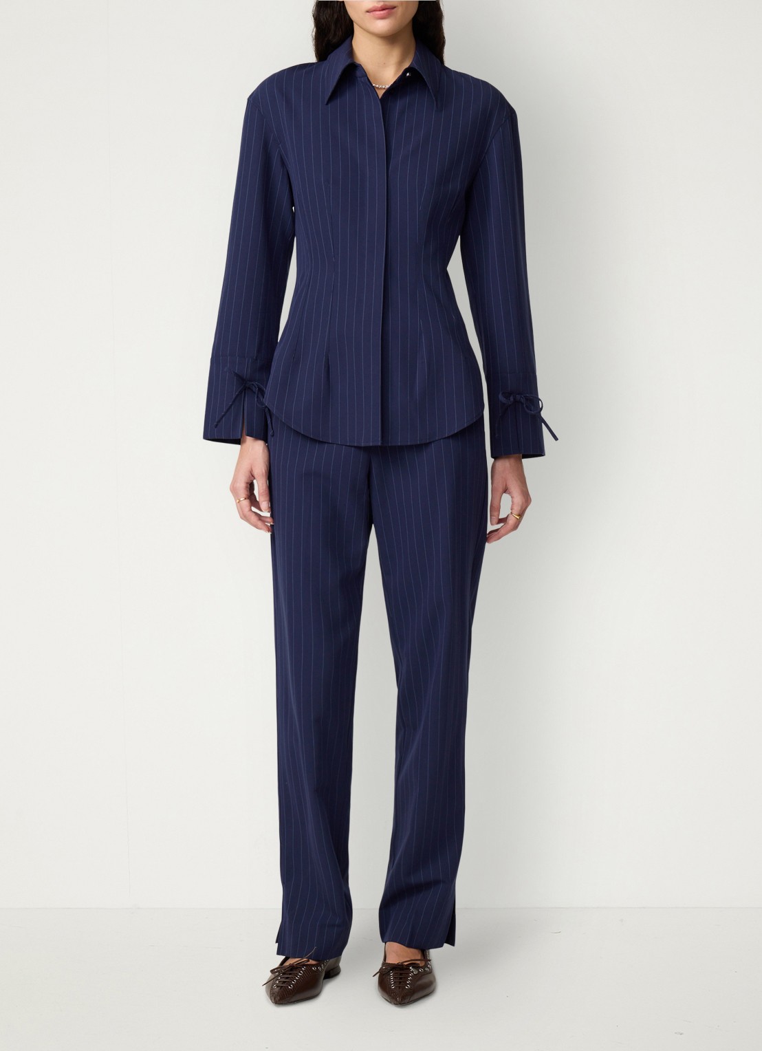 Fabienne Chapot Elvira blouse met krijtstreep - voorkant 4 donkerblauw
