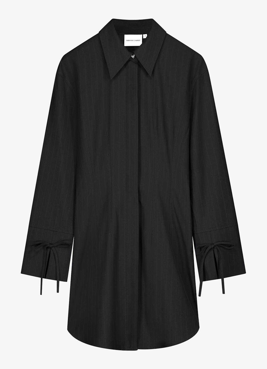 Fabienne Chapot Elvira mini blousejurk met streepprint en gestrikt detail - voorkant zwart