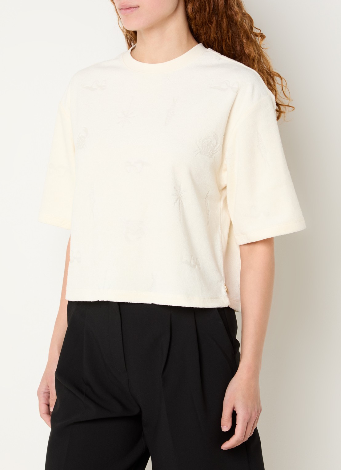 Fabienne Chapot Evy T-shirt van badstof met 3D print - detail 4 gebroken wit