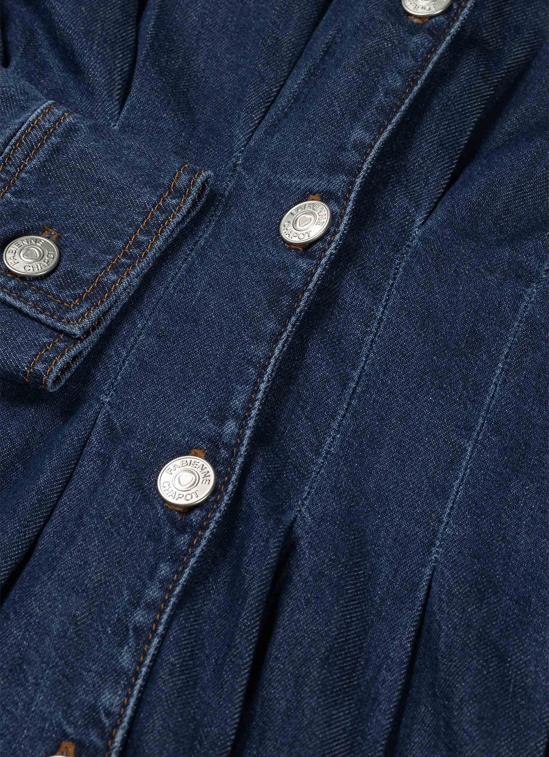 Fabienne Chapot Faith midi denim jurk met V-hals - detail 5 donkerblauw