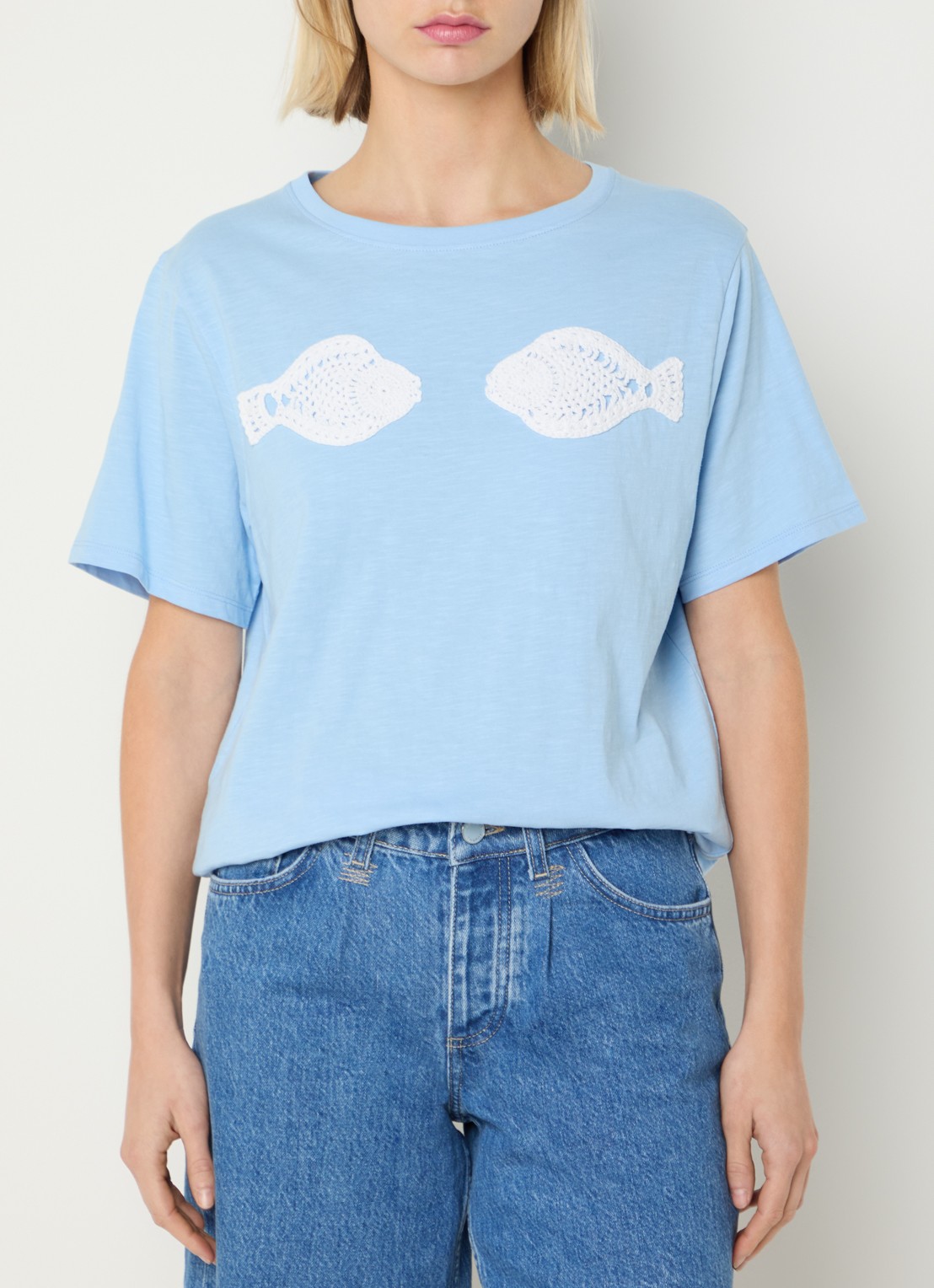 Fabienne Chapot Flo T-shirt met crochet detail - detail 4 blauwgrijs