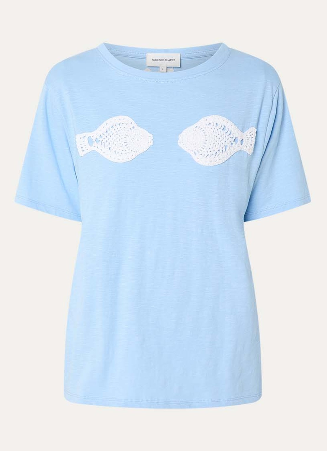 Fabienne Chapot Flo T-shirt met crochet detail - voorkant 2 blauwgrijs